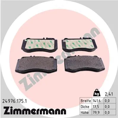 Diskinių stabdžių trinkelių rinkinys ZIMMERMANN 24976.175.1