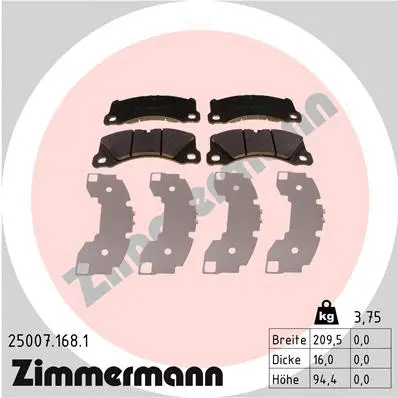 Diskinių stabdžių trinkelių rinkinys ZIMMERMANN 25007.168.1