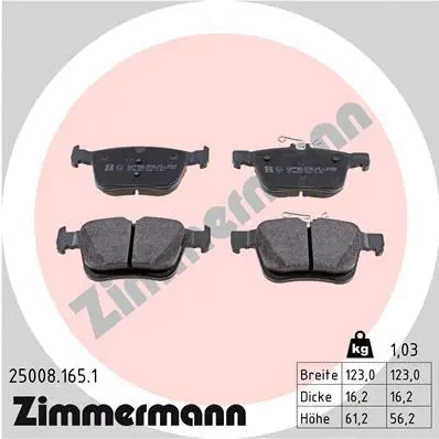 Diskinių stabdžių trinkelių rinkinys ZIMMERMANN 25008.165.1