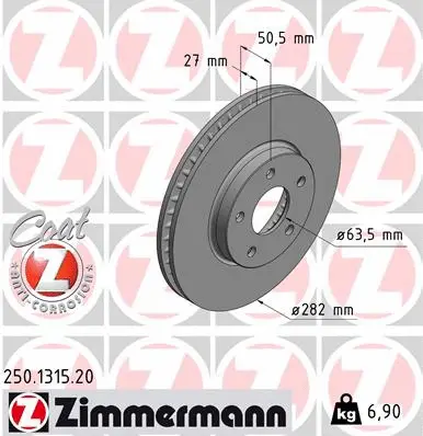 Stabdžių diskas ZIMMERMANN 250.1315.20