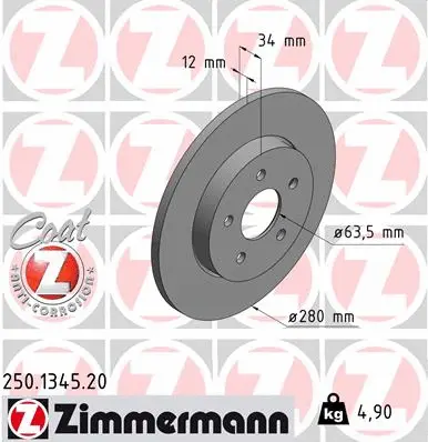 Stabdžių diskas ZIMMERMANN 250.1345.20
