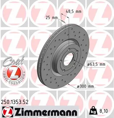 Stabdžių diskas ZIMMERMANN 250.1353.52