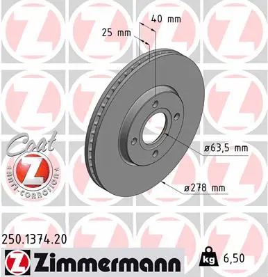 Stabdžių diskas ZIMMERMANN 250.1374.20
