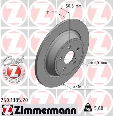 Stabdžių diskas ZIMMERMANN 250.1385.20