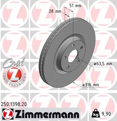 Stabdžių diskas ZIMMERMANN 250.1398.20