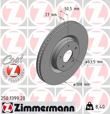 Stabdžių diskas ZIMMERMANN 250.1399.20