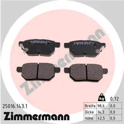 Diskinių stabdžių trinkelių rinkinys ZIMMERMANN 25016.143.1