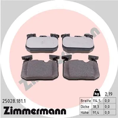 Diskinių stabdžių trinkelių rinkinys ZIMMERMANN 25028.181.1