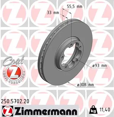 Stabdžių diskas ZIMMERMANN 250.5702.20
