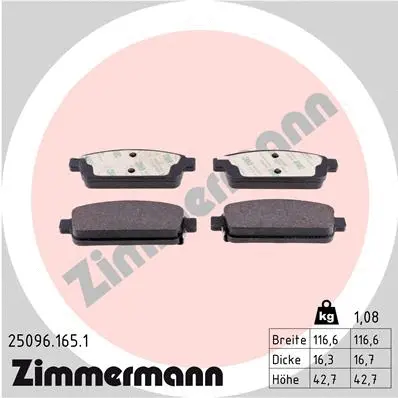 Diskinių stabdžių trinkelių rinkinys ZIMMERMANN 25096.165.1