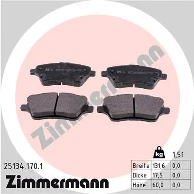 Diskinių stabdžių trinkelių rinkinys ZIMMERMANN 25134.170.1