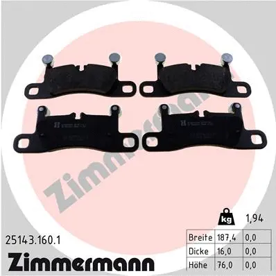 Diskinių stabdžių trinkelių rinkinys ZIMMERMANN 25143.160.1