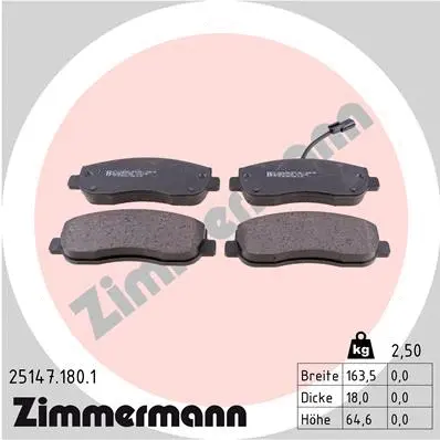 Diskinių stabdžių trinkelių rinkinys ZIMMERMANN 25147.180.1