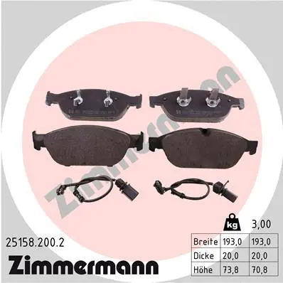 Diskinių stabdžių trinkelių rinkinys ZIMMERMANN 25158.200.2