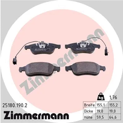 Diskinių stabdžių trinkelių rinkinys ZIMMERMANN 25180.190.2