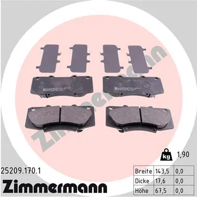 Diskinių stabdžių trinkelių rinkinys ZIMMERMANN 25209.170.1