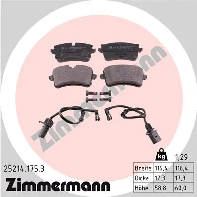 Diskinių stabdžių trinkelių rinkinys ZIMMERMANN 25214.175.3