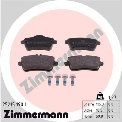 Diskinių stabdžių trinkelių rinkinys ZIMMERMANN 25215.190.1