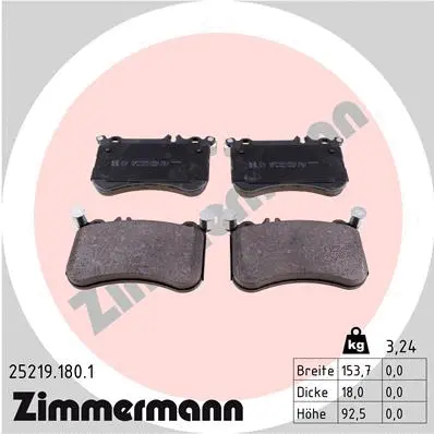 Diskinių stabdžių trinkelių rinkinys ZIMMERMANN 25219.180.1