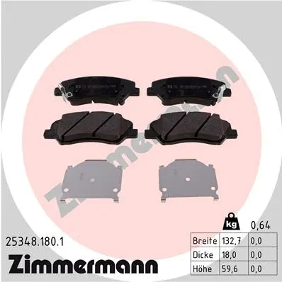 Diskinių stabdžių trinkelių rinkinys ZIMMERMANN 25348.180.1