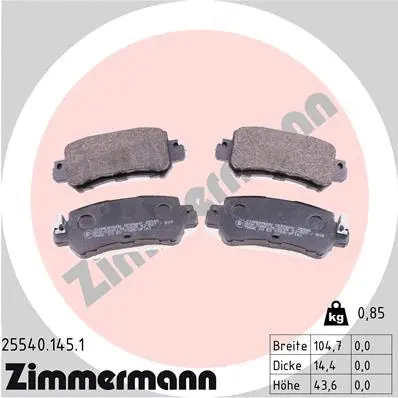 Diskinių stabdžių trinkelių rinkinys ZIMMERMANN 25540.145.1