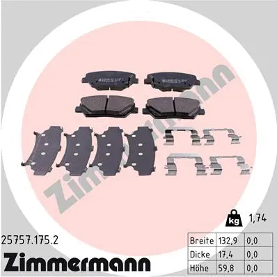 Diskinių stabdžių trinkelių rinkinys ZIMMERMANN 25757.175.2