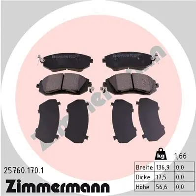 Diskinių stabdžių trinkelių rinkinys ZIMMERMANN 25760.170.1