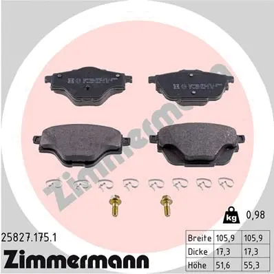 Diskinių stabdžių trinkelių rinkinys ZIMMERMANN 25827.175.1
