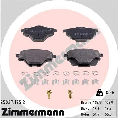 Diskinių stabdžių trinkelių rinkinys ZIMMERMANN 25827.175.2