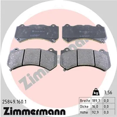 Diskinių stabdžių trinkelių rinkinys ZIMMERMANN 25849.160.1