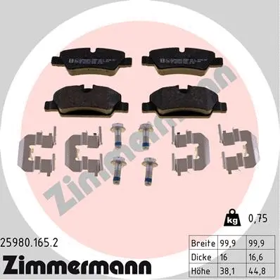 Diskinių stabdžių trinkelių rinkinys ZIMMERMANN 25980.165.2