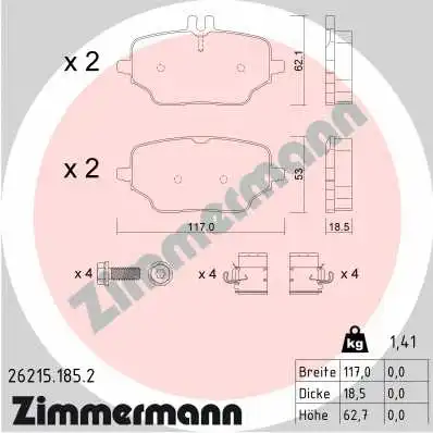 Diskinių stabdžių trinkelių rinkinys ZIMMERMANN 26215.185.2