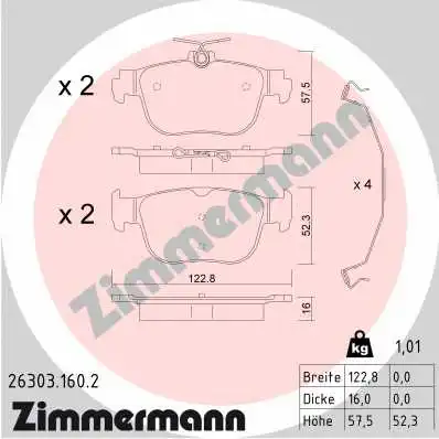 Diskinių stabdžių trinkelių rinkinys ZIMMERMANN 26303.160.2