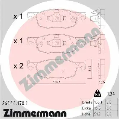 Diskinių stabdžių trinkelių rinkinys ZIMMERMANN 26444.170.1