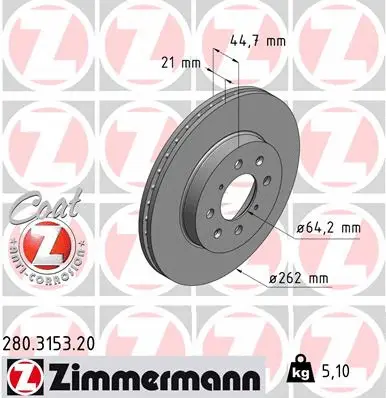 Stabdžių diskas ZIMMERMANN 280.3153.20