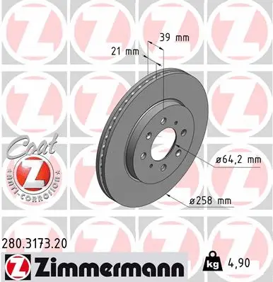 Stabdžių diskas ZIMMERMANN 280.3173.20