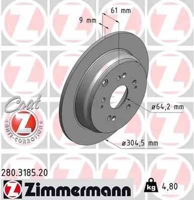 Stabdžių diskas ZIMMERMANN 280.3185.20