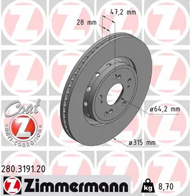 Stabdžių diskas ZIMMERMANN 280.3191.20