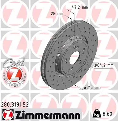 Stabdžių diskas ZIMMERMANN 280.3191.52