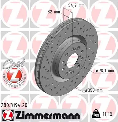 Stabdžių diskas ZIMMERMANN 280.3194.20