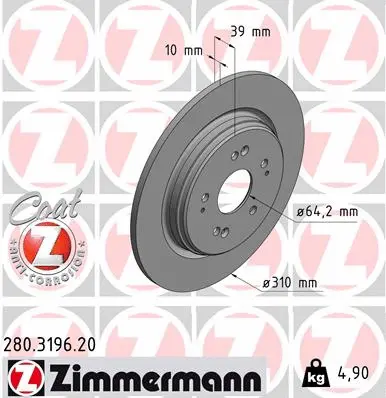 Stabdžių diskas ZIMMERMANN 280.3196.20
