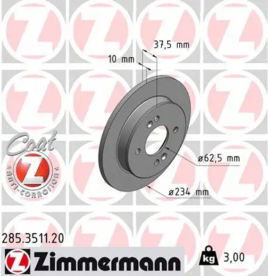 Stabdžių diskas ZIMMERMANN 285.3511.20