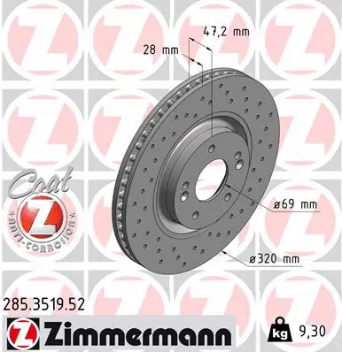 Stabdžių diskas ZIMMERMANN 285.3519.52
