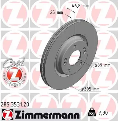 Stabdžių diskas ZIMMERMANN 285.3531.20