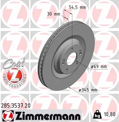 Stabdžių diskas ZIMMERMANN 285.3537.20