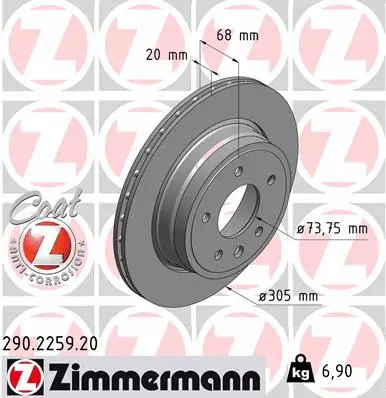 Stabdžių diskas ZIMMERMANN 290.2259.20