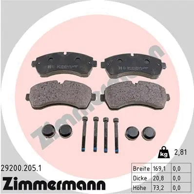 Diskinių stabdžių trinkelių rinkinys ZIMMERMANN 29200.205.1