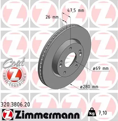 Stabdžių diskas ZIMMERMANN 320.3806.20
