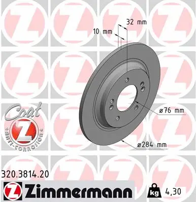 Stabdžių diskas ZIMMERMANN 320.3814.20