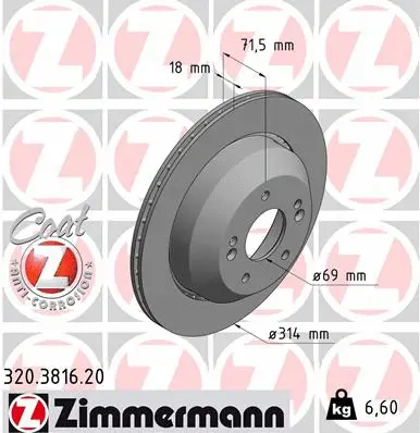 Stabdžių diskas ZIMMERMANN 320.3816.20